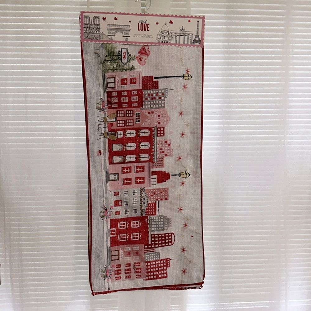 City of LOVE Paris France White Red Multi Metallic Hand Made Table Runner